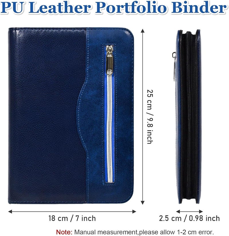 SAYEEC Executive Conference Folder A5 Zipped Portfolio Binder Faux Leather Padfolio Refillable Business Notebook Organizer with Calculator Loose Leaf Paper Gift for Man Women - Image 3